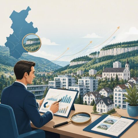Vue de Delémont illustrant le marché immobilier local.
