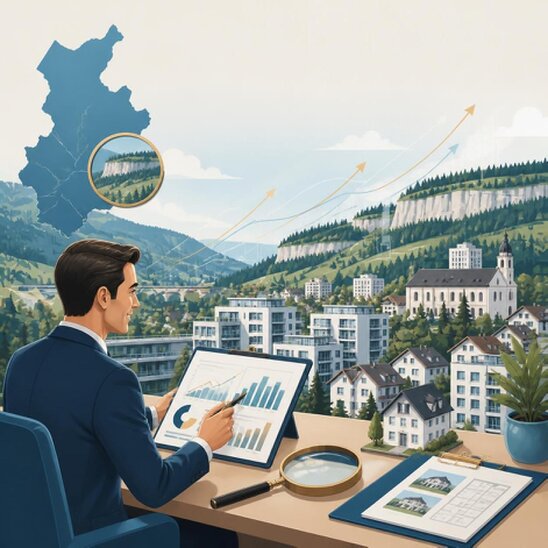 Vue de Delémont illustrant le marché immobilier local.